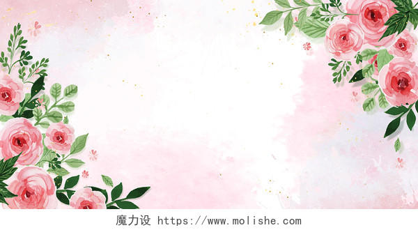 彩色手绘小清新绿叶花朵边框女神节展板背景